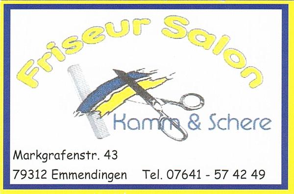 Kamm & Schere, Markgrafenstr. 43, 79312 Emmendingen, Tel. 07641-574249 - diese Adress ist Geschichte! Ab dem 15. März findet man den Friseur-Salon Kamm & Schere in der Obere-Höfe-Straße in Emmendingen-Wasser

REGIOTRENDS-Foto: FSRM