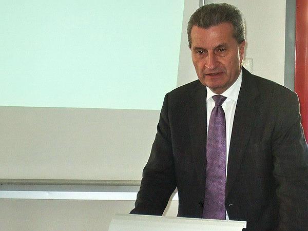 EU-Kommissar Günther Oettinger heute Nachmittag beim CDU-Kreiverband Emmendingen in Teningen