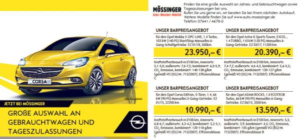 Große Auswahl an Gebrauchtwagen sowie Tageszulassungen zu Top Konditionen
Auto Mössinger GmbH, Bundesstraße 3 Nr.12, 79312 Emmendingen, Tel. 07641/4678-0 Große Auswahl an Gebrauchtwagen sowie Tageszulassungen zu Top Konditionen
Auto Mössinger GmbH, Bundesstraße 3 Nr.12, 79312 Emmendingen, Tel. 07641/4678-0
