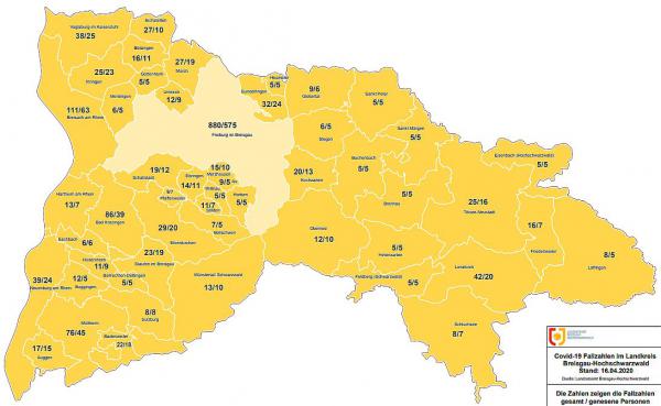 Corona-Fallzahlen auf Gemeindeebene im Landkreis Breisgau-Hochschwarzwald veröffentlicht.

Foto: Landratsamt Breisgau-Hochschwarzwald   