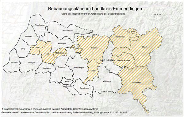 Interaktive Kreiskarte (Bürger-GIS) des Landratsamts Emmendingen wurde erneut weiterentwickelt.
Stand der Inspire-konformen Aufbereitung der Bebauungspläne im Landkreis Emmendingen.
Foto: Landratsamt Emmendingen
Interaktive Kreiskarte (Bürger-GIS) des Landratsamts Emmendingen wurde erneut weiterentwickelt.
Stand der Inspire-konformen Aufbereitung der Bebauungspläne im Landkreis Emmendingen.
Foto: Landratsamt Emmendingen