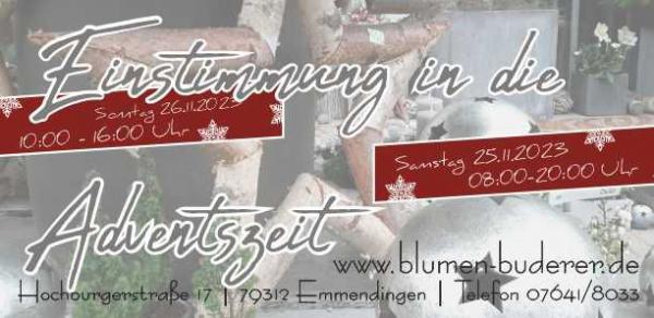 BUDERER Floristik/Garten/Friedhof, Hochburger Str. 17, Emmendingen, Tel. 07641/8033, info@blumen-buderer.de BUDERER Floristik/Garten/Friedhof, Hochburger Str. 17, Emmendingen, Tel. 07641/8033, info@blumen-buderer.de