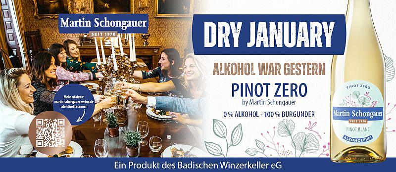 DRY JANUARY 2025: Gesunder Start ins neue Jahr mit dem rebsortenreinen Pinot Zero vom Badischen Winzerkeller.
Foto: Badischer Winzerkeller eG DRY JANUARY 2025: Gesunder Start ins neue Jahr mit dem rebsortenreinen Pinot Zero vom Badischen Winzerkeller.
Foto: Badischer Winzerkeller eG